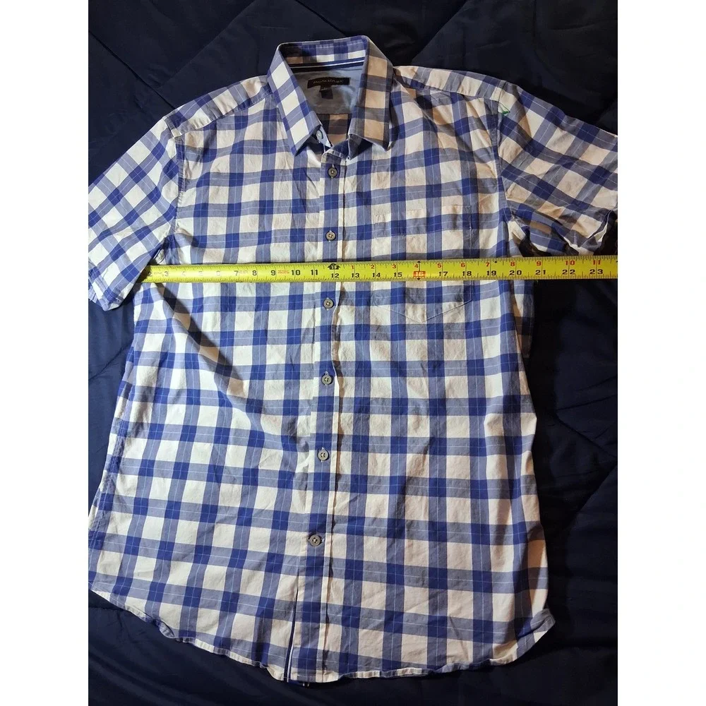 Banana Republic Mens Large Blue White Gingham Short Sleeve‎ Button Down Shirt